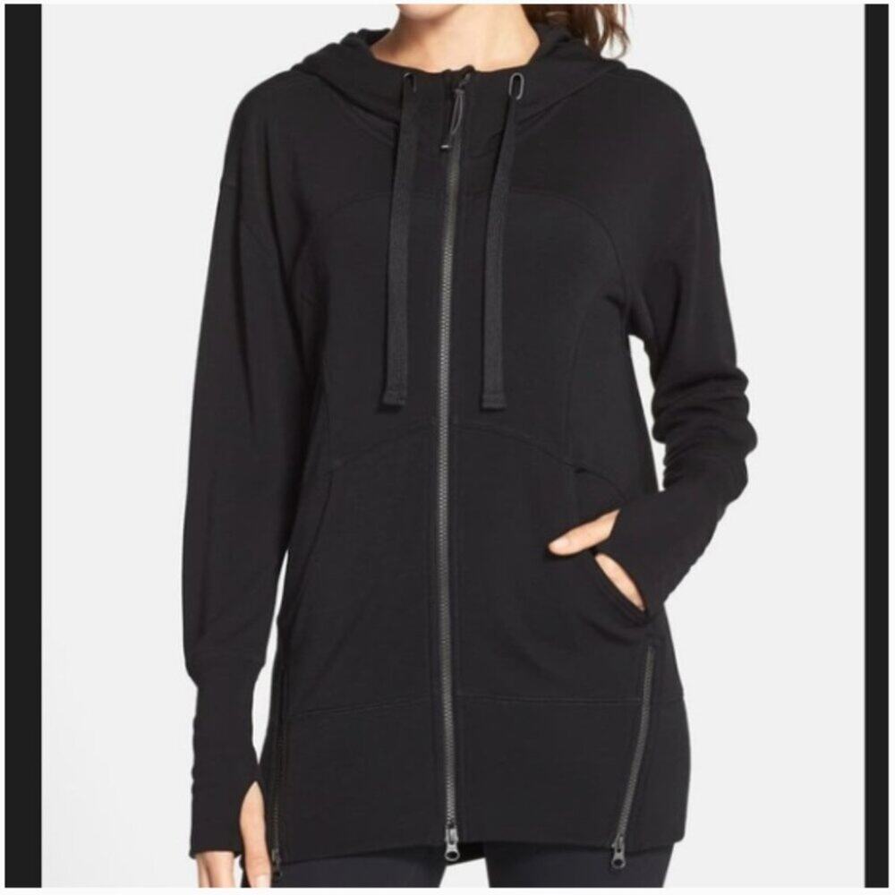 Zella Iconic Lightweight High Neck Full Zip Hoodie Black Size XL